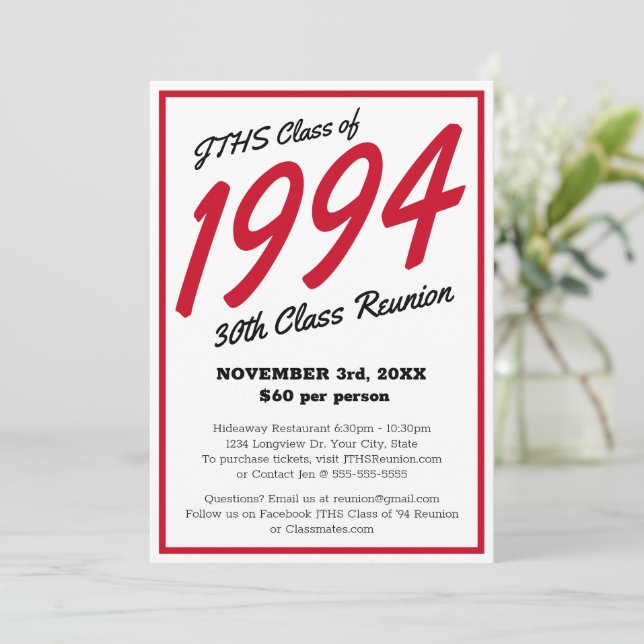 Custom Simple High School Class Wiedersehen Einladung (Stehend Vorderseite)