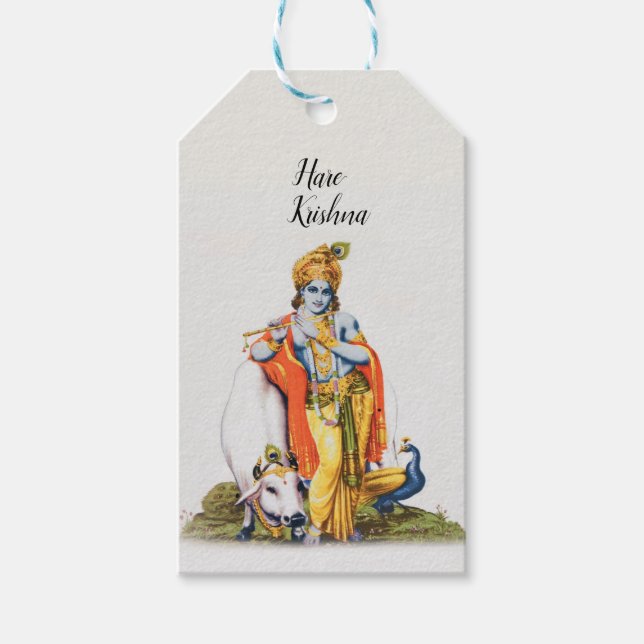 Custom Simple Lord Krishna mit Cow Gift Label Geschenkanhänger (Vorderseite)