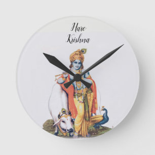 Custom Simple Lord Krishna mit Kuh Round Clock Runde Wanduhr