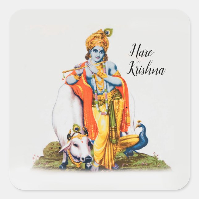 Custom Simple Lord Krishna mit Kuh- und Vogelaufkl Quadratischer Aufkleber (Vorderseite)