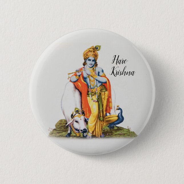 Custom Simple Lord Krishna mit Kuh- und Vogelknopf Button (Vorderseite)