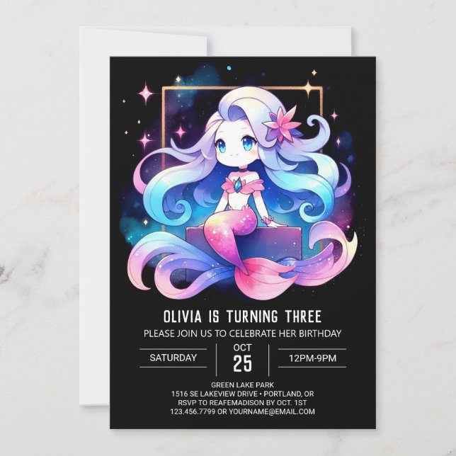 Custom Simple Mermaid Birthday Einladung (Vorderseite)