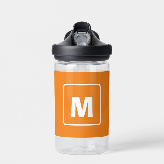 Custom Simple Orange Monogram Name Kids School Trinkflasche (Vorne)