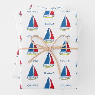 Custom Simple Sailboat Classic Baby Boy Nautical Geschenkpapier Set