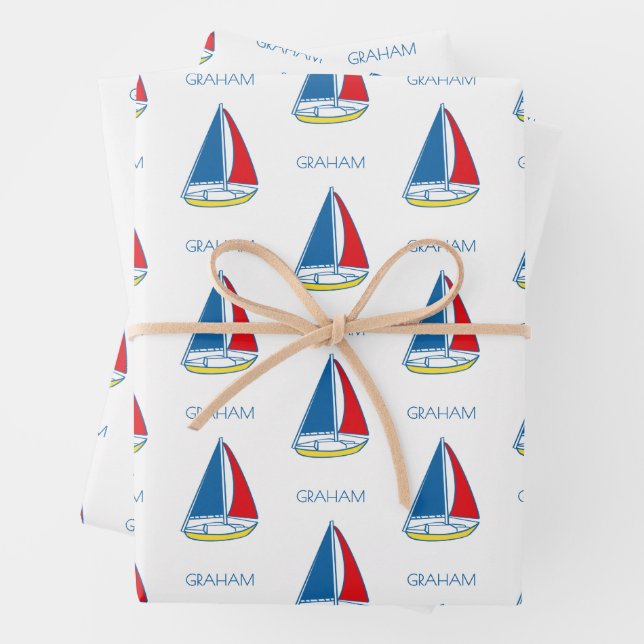 Custom Simple Sailboat Classic Baby Boy Nautical Geschenkpapier Set (Beispiel)