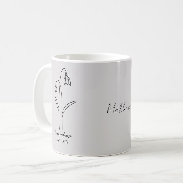 Custom Simple Snowdrop Januar Individuelle Name Kaffeetasse (Vorderseite Links)