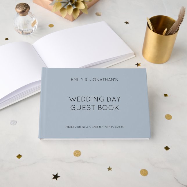 Custom Simple Typografy Dusty Blue Wedding Day Gästebuch (Vorderseite Offen)