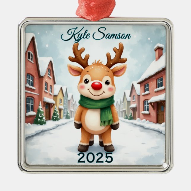 Custom Single Rentier Town Ornament Aus Metall (Vorne)