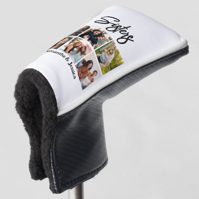 Custom Sisters Script 6 Foto Collage Golf Headcover (3/4 Vorderseite)