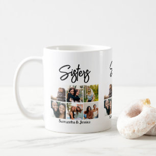 Custom Sisters Script 6 Foto Collage Kaffeetasse