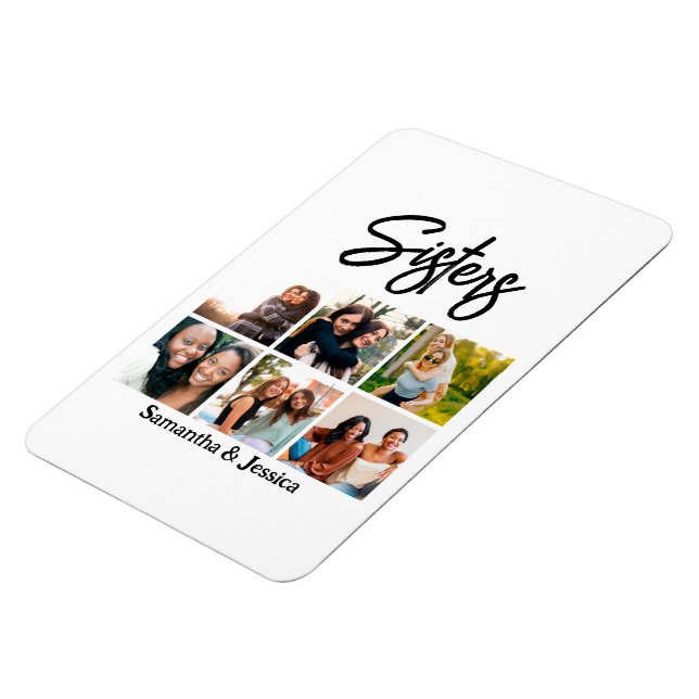 Custom Sisters Script 6 Foto Collage Magnet (Linke Seite)