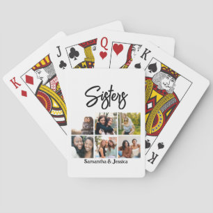 Custom Sisters Script 6 Foto Collage Spielkarten