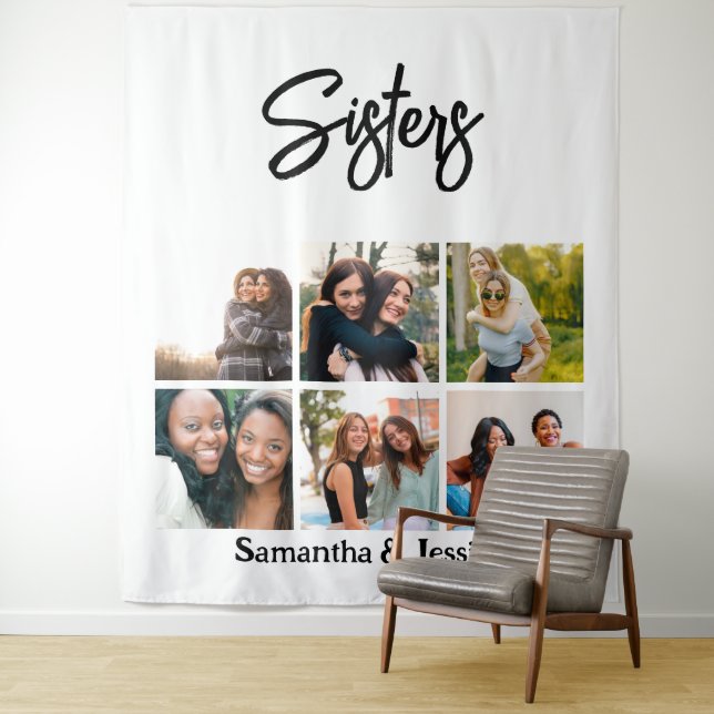 Custom Sisters Script 6 Foto Collage Wandteppich (Beispiel)