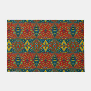 Custom Size Red Blue & Yellow Tribal Pet Bowl Mat Fußmatte