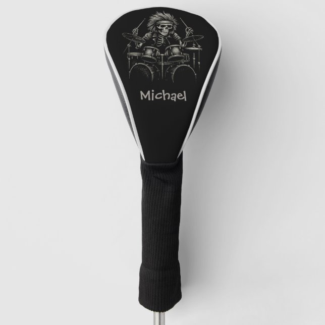 Custom Skeleton Rock Drummer Spooky Halloween Golf Headcover (Vorderseite)