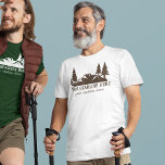 Custom Slogan Hiking, Camping, Outdoorsy T-Shirt<br><div class="desc">This graphic tee has illustrations of hilly landscape with evergreen trees in brown,  and is ready to be personalized with your own custom text.</div>