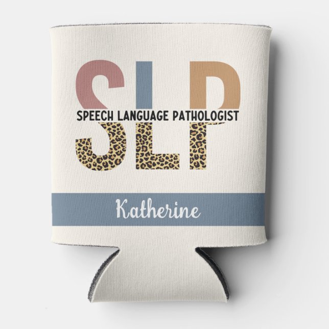 Custom SLP Speech Pathologe Leopard Print Dosenkühler (Vorderseite)