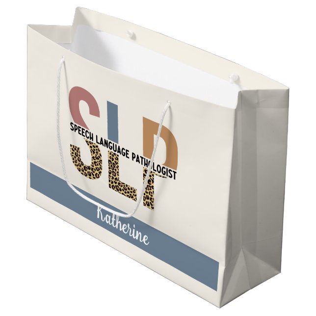 Custom SLP Speech Pathologe Leopard Print Große Geschenktüte (Vorderseite Schrägansicht)