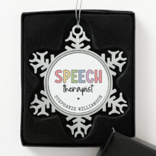Custom SLP Speech Pathologist Speech Therapist Schneeflocken Zinn-Ornament