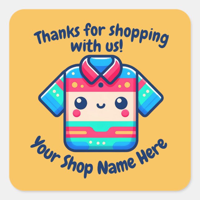 Custom Small Business Name Kawaii Shirt Seller Quadratischer Aufkleber (Vorderseite)