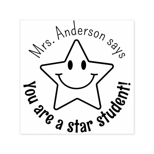 Custom Smile Face Star Classroom Reward Permastempel (Design)