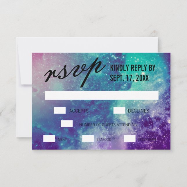 Custom Smokey Galaxy Wedding RSVP Cards Karte (Vorderseite)