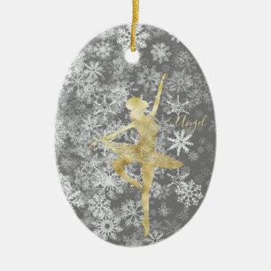 Custom Snowflakes Gold Fossil Gran Ballerina Tanz Keramik Ornament