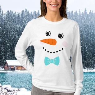 Custom Snowman Aquamarin Blue Bowtie T-Shirt