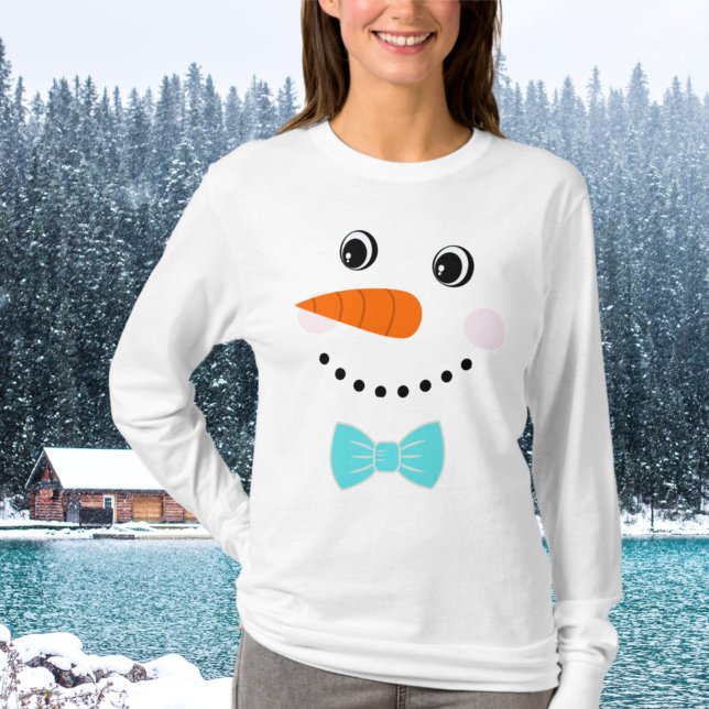 Custom Snowman Aquamarin Blue Bowtie T-Shirt (Von Creator hochgeladen)