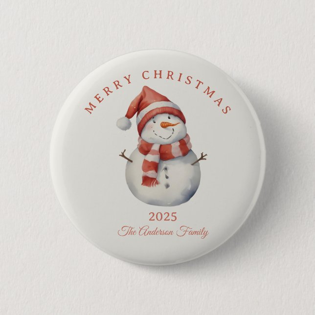 Custom Snowman Aquarell Weihnachtsgeschenk Button (Vorderseite)