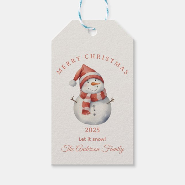 Custom Snowman Aquarell Weihnachtsgeschenk Geschenkanhänger (Vorderseite)