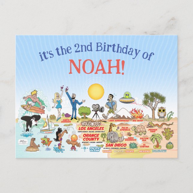 Custom SoCal Birthday Einladungspostkarte (Vorderseite)