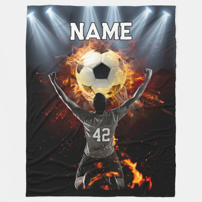 Custom Soccer Fleece Blanket mit Name und Nummer (Vorderseite)