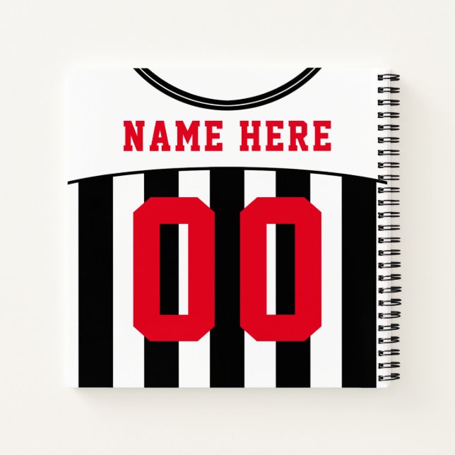 Custom Soccer Football Black & White Jersey Notizbuch (Rückseite)