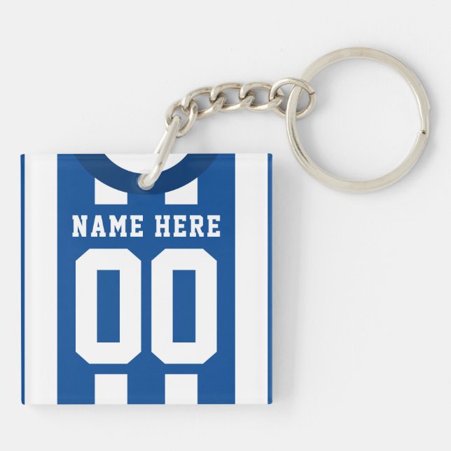 Custom Soccer Rugby Jersey Keyring, Blue Stripes Schlüsselanhänger (Rückseite)