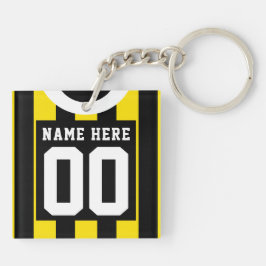 Custom Soccer Rugby Jersey Keyring, Gold Black Schlüsselanhänger
