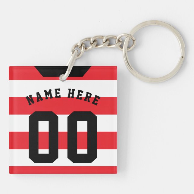 Custom Soccer Rugby Jersey Keyring, Red Stripes Schlüsselanhänger (Rückseite)
