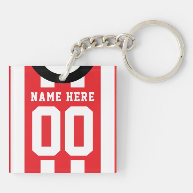 Custom Soccer Rugby Jersey Keyring, Red Stripes Schlüsselanhänger (Rückseite)