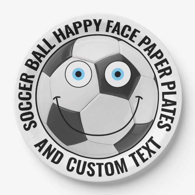 Custom Soccer Theme Party BLAUE EYES Happy Face 9" Pappteller (Vorderseite)