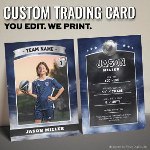 Custom Soccer Trading Card Blue Silver Stadium Telefonnummerkarte