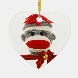 CUSTOM SOCK MONKEY CHRISTMAS ORNANATION KERAMIKORNAMENT
