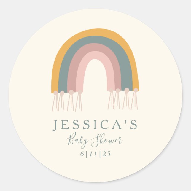 Custom Soft Pastel Boho Rainbow Fevor Baby Showroo Runder Aufkleber (Vorderseite)