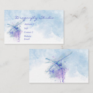 Custom Soft Watercolor Blue Dragonfly Visitenkarte