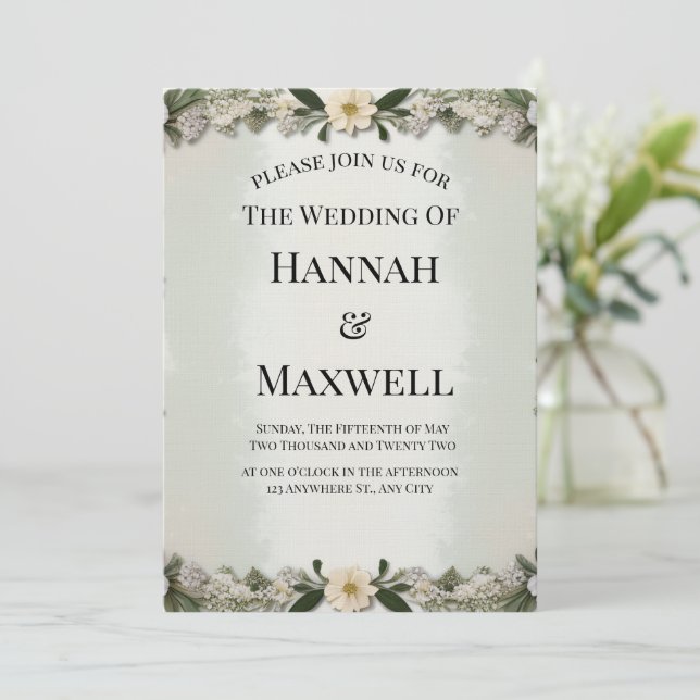 Custom Soft White Floral Invitation Template Einladung (Stehend Vorderseite)
