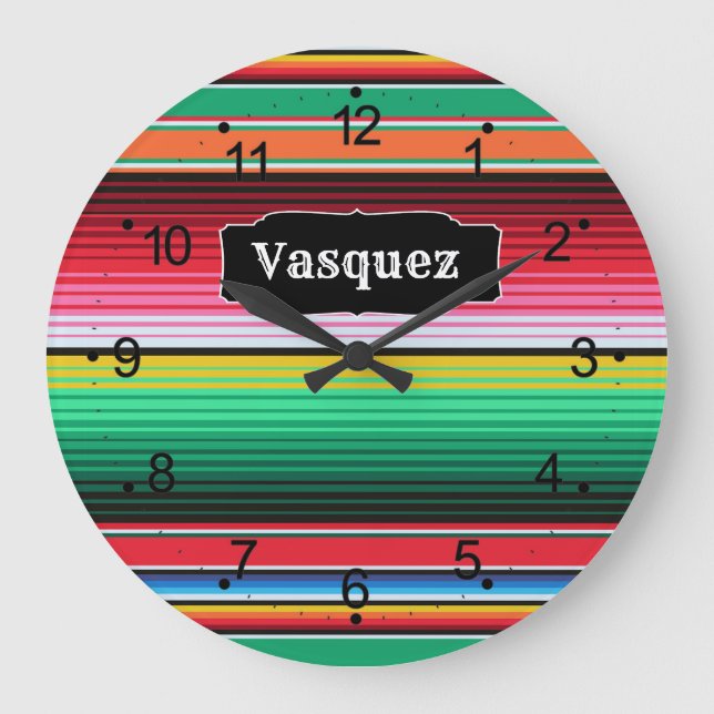 Custom Spanish Serape Mexican Blanket Personalized Große Wanduhr (Vorderseite)