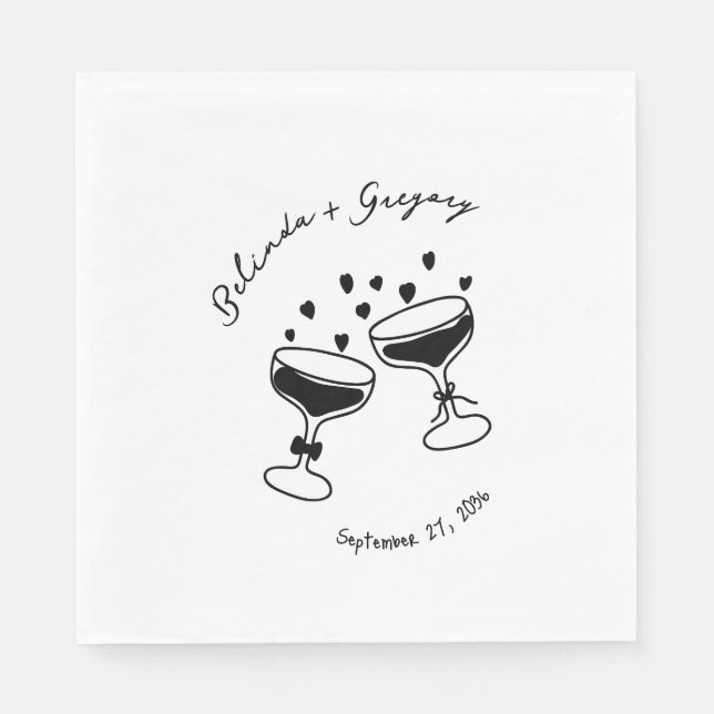 Custom Sparkling Cocktail Cheers Doodles Wedding Serviette (Vorderseite)