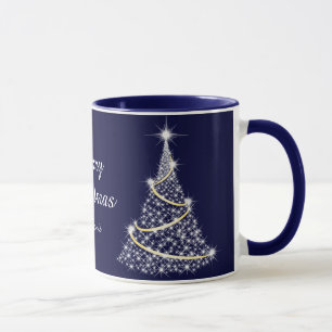 Custom Sparkling White Blue Weihnachtsbaum Urlaub Tasse