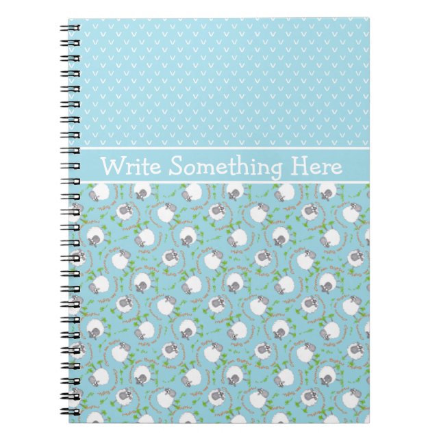 Custom Spiral Notebook: Blau, Fun Sheep Muster Notizblock (Vorderseite)