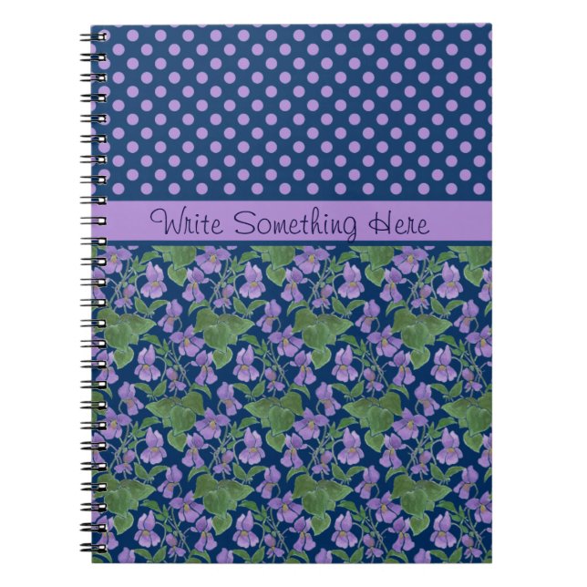 Custom Spiral Notebook, Violets und Polka Dots Notizblock (Vorderseite)