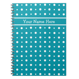 Custom Spiral Notebook, White Polka Dots auf Aquam Notizblock